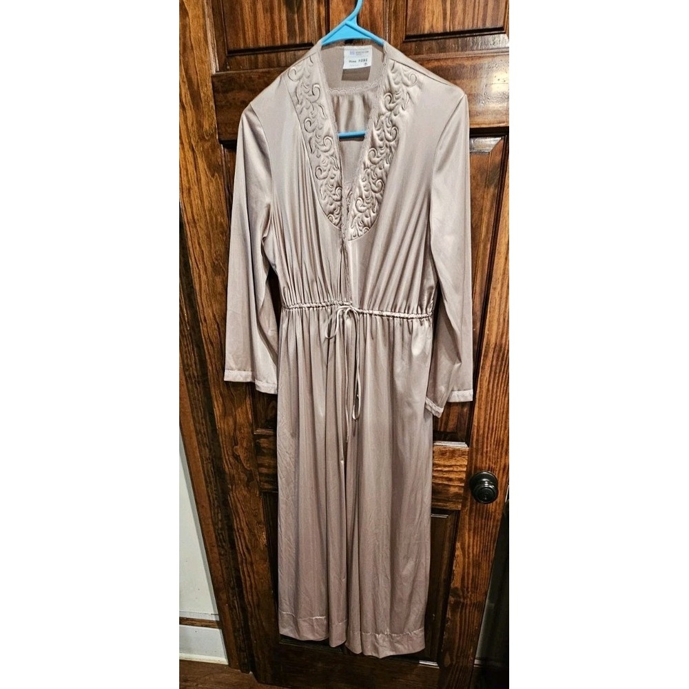 Vintage JCPenney MG Taupe Nylon Robe Gown Set Goddess Style 2 Piece Small